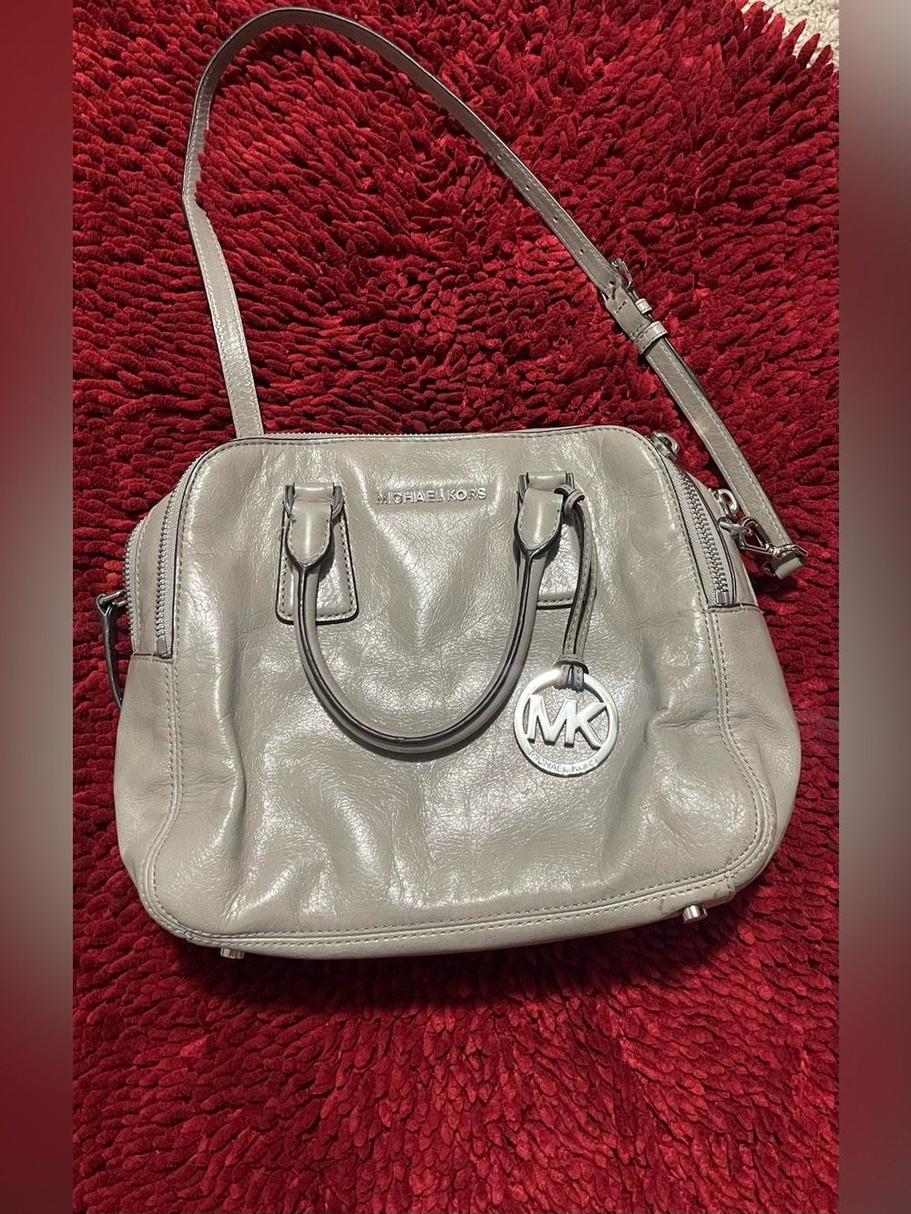 Michael Kors Gray Leather Satchel with MK Charm
